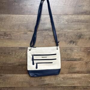Stone Mountain Crossbody Purse Navy & Cream/Ivory Leather 12 x 14 x 4